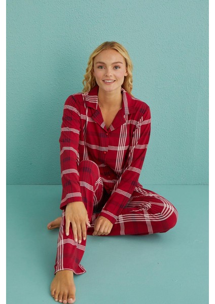 Kadın Genç Milan Önden Düğmeli Uzun Kollu Pijama Takımı | 50701-68