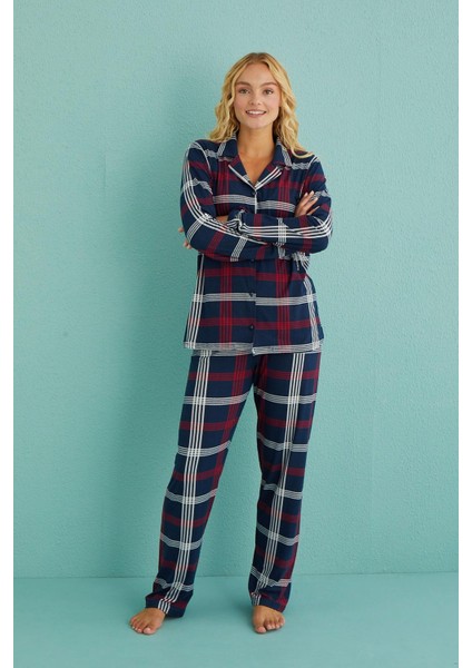 Kadın Genç Milan Önden Düğmeli Uzun Kollu Pijama Takımı | 50701-69
