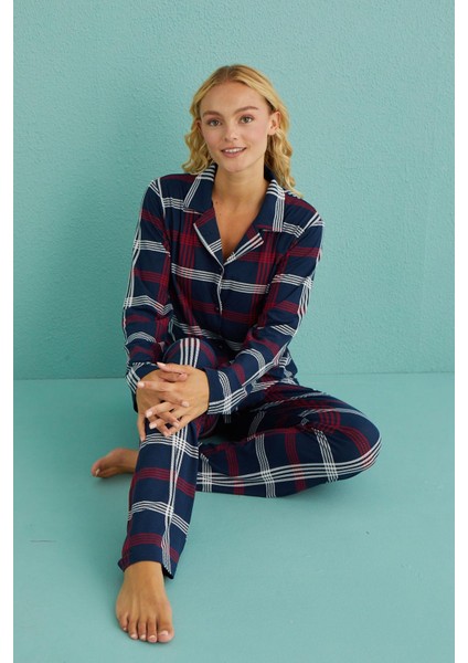 Kadın Genç Milan Önden Düğmeli Uzun Kollu Pijama Takımı | 50701-69
