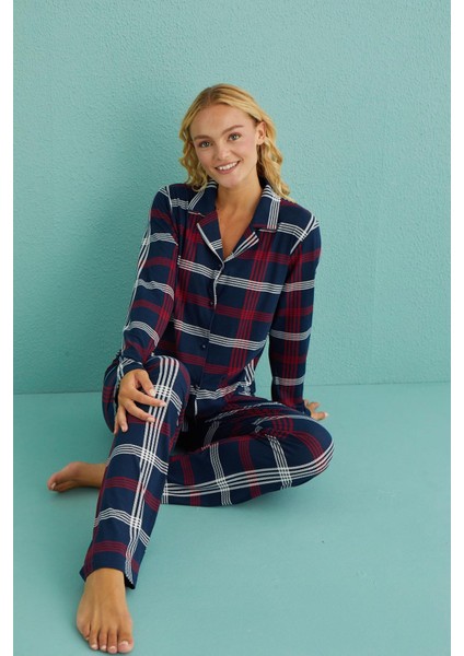 Kadın Genç Milan Önden Düğmeli Uzun Kollu Pijama Takımı | 50701-69