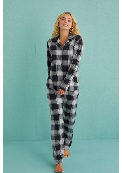 Kadın Genç Milan Önden Düğmeli Uzun Kollu Pijama Takımı | 50701-63 modelleri