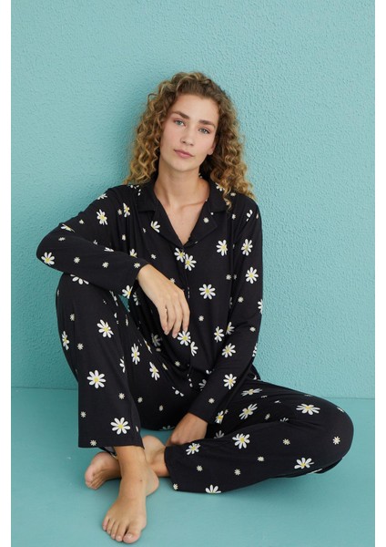 Kadın Genç Milan Önden Düğmeli Uzun Kollu Pijama Takımı | 50701-81