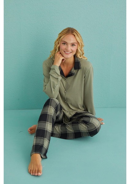 Kadın Genç Milan Önden Düğmeli Uzun Kollu Pijama Takımı | 50901-27 fırsatları