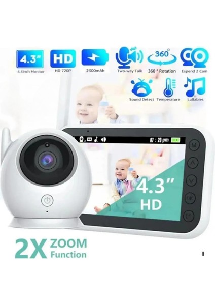 Ct-Lcd Ekranlı Gece Görüşlü Bebek Monitörü - Bebek Izleme Kamerası Oda Sıcaklığı Kontrollü Kablosuz