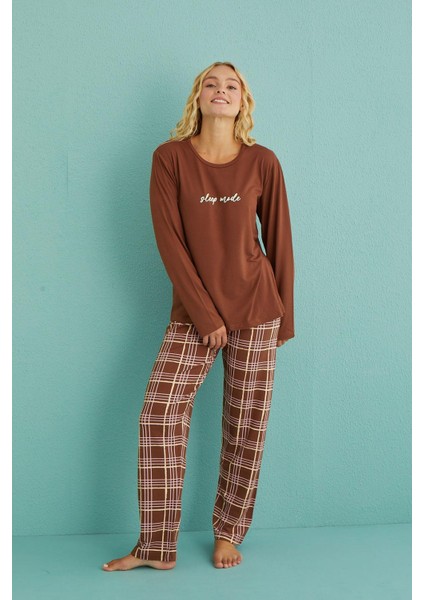 Kadın Genç Milan Bisiklet Yaka Uzun Kollu Pijama Takımı | 50902-53