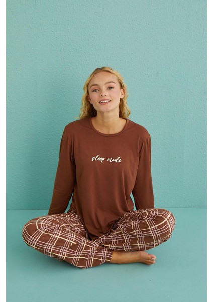 Kadın Genç Milan Bisiklet Yaka Uzun Kollu Pijama Takımı | 50902-53