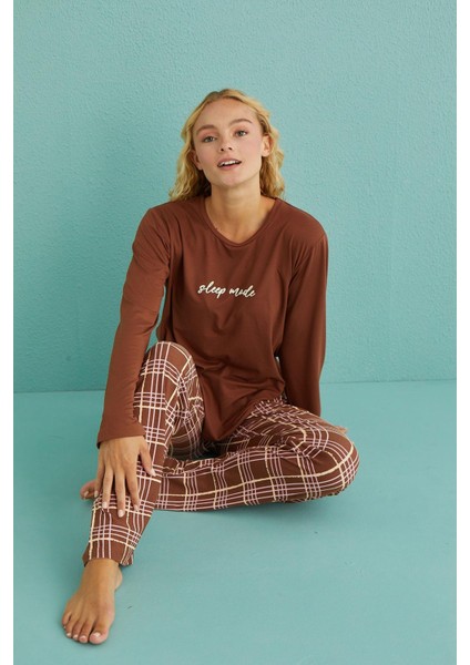 Kadın Genç Milan Bisiklet Yaka Uzun Kollu Pijama Takımı | 50902-53