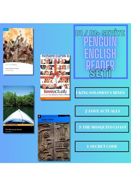 Penguin - Readers King Solomon’s Mines - Love Actually - The Mosquito Coast - Secret Code (B1 / B1+ Seviye Ingilizce Hikaye Seti 4 Kitap)