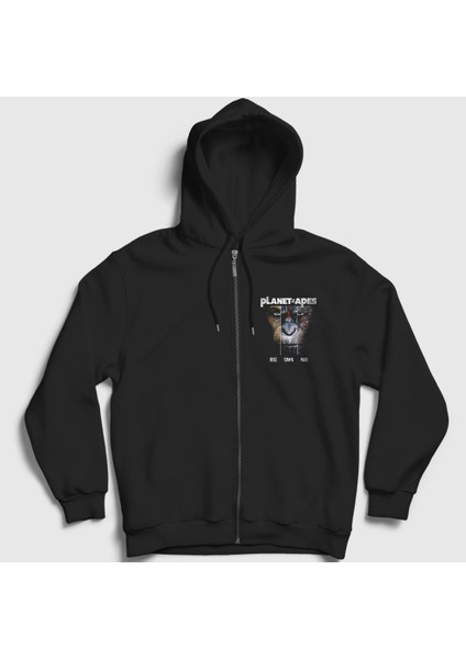 Unisex Siyah Planet Of The Apes Maymunlar Cehennemi Fermuarlı Kapüşonlu Sweatshirt