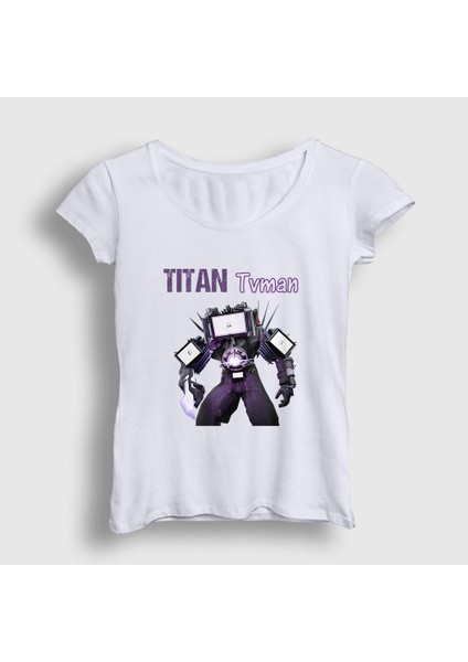 Kadın Beyaz Titan Tvman Skibidi Toilet T-Shirt