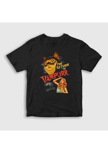 Çocuk Siyah Vampurr Vampir Hediye Kedi Kedili T-Shirt