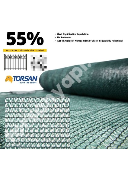 Gölge Filesi – 55LİK Gölgeleme Filesi – Çit Filesi – Yeşil - 1 Metre x 14 Metre