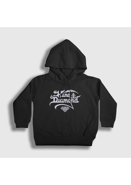 Unisex Çocuk Siyah Logo Rock King Diamond Kapüşonlu Sweatshirt