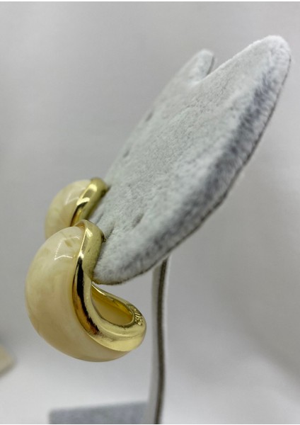 Krem Taşlı Gold Damla Model Küpe