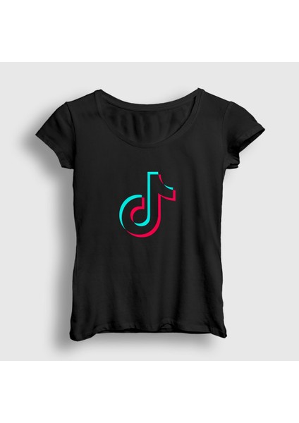 Kadın Siyah Logo Sosyal Medya Tiktok T-Shirt