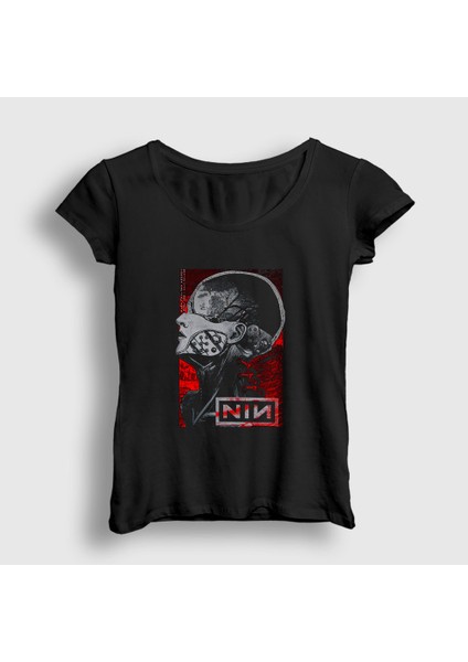 Kadın Siyah Poster Rock Nin Nine Inch Nails T-Shirt