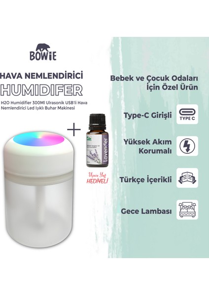 Çocuk ve Bebek Odaları Için Hava Nemlendirici Buhar Makinası Işıklı Gece Lambası Humidifer Difüzör