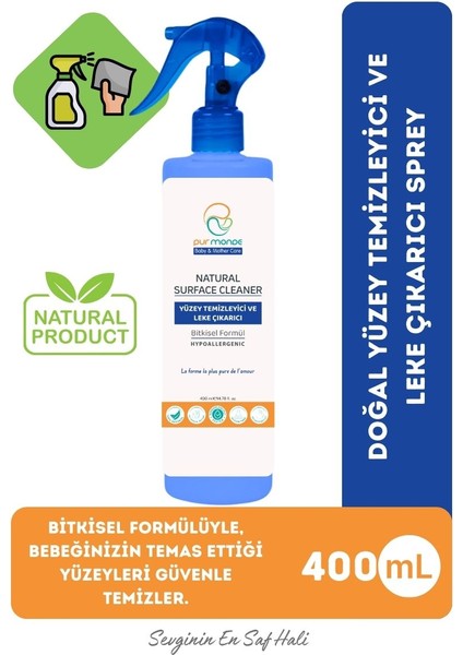 Çok Amaçlı Bitkisel Yüzey Temizleyici ve Leke Çıkarıcı Sprey 400 ml