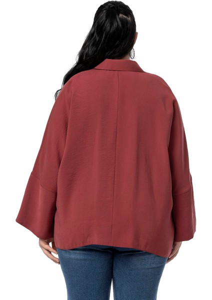 Büyük Beden Düğme ve Kol Detaylı Kısa Bordo Gömlek modelleri