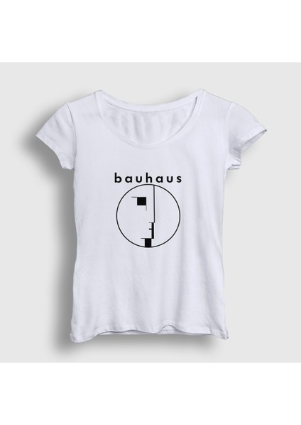 Kadın Beyaz Logo Müzik Bauhaus T-Shirt