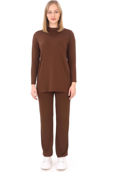 Viskon Tunik ve Pantolon Takım-Kahverengi fiyatları