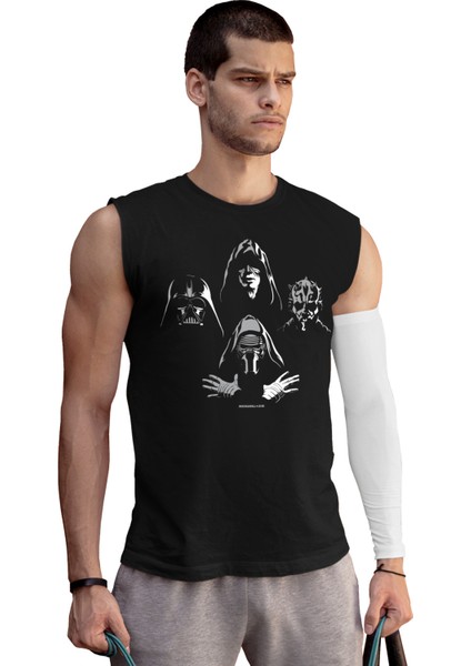 Dört Kafa Yıldız Savaşları Siyah Kesik Kol / Kolsuz Erkek T-Shirt
