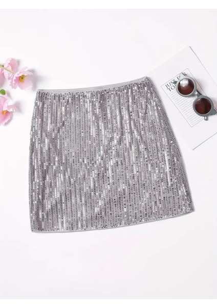 Payet Süslemeli Düz Renkli Dokuma Etek
