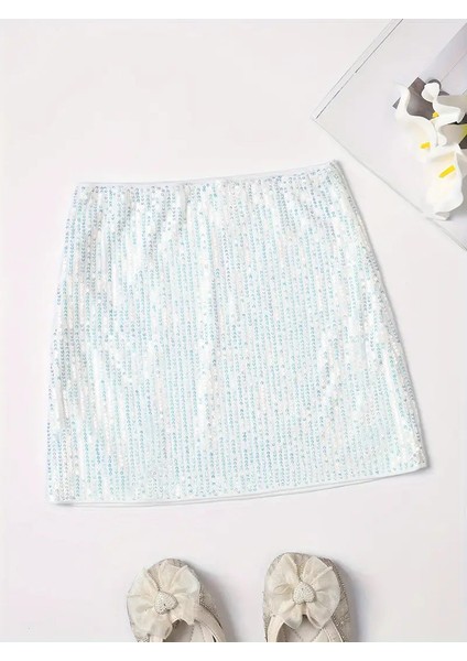 Payet Süslemeli Düz Renkli Dokuma Etek