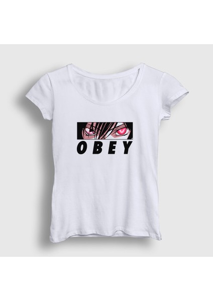Kadın Beyaz Obey Lelouch Anime Code Geass T-Shirt