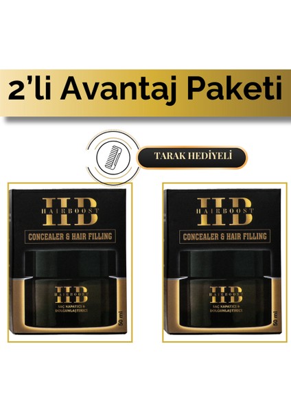 Hairboost Erkek Saç Kapatıcı Dolgunlaştırıcı Krem 50 ml 2 Adet (1 Adet Tarak Hediyeli)