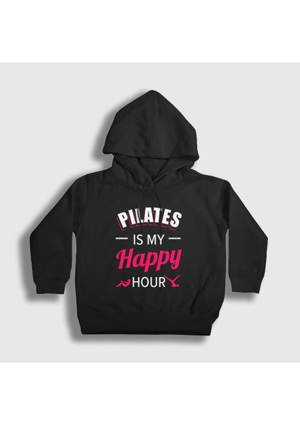 Unisex Çocuk Siyah My Happy Hour Hediye Pilates Kapüşonlu Sweatshirt