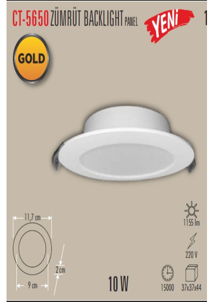 CT-5650 Zümrüt 10 Watt Sıva Altı Yuvarlak Backlight LED Panel