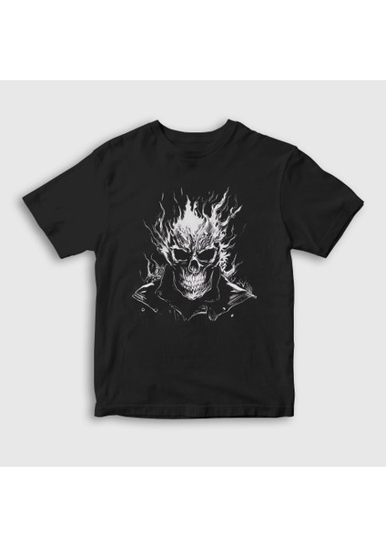 Çocuk Siyah Skull Ghost Rider Hediye Motorcu T-Shirt