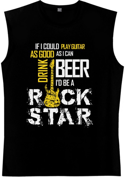 Gitar Rock Star Siyah Kesik Kol / Kolsuz Erkek T-Shirt fiyatları