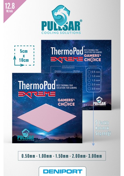 Thermopad Extreme - 100x50 mm | 1,0 mm Kalınlık | 12,8 W/m-K İletkenlik ile Bilgisayarınız İçin Güçlü Soğutma Çözümü!