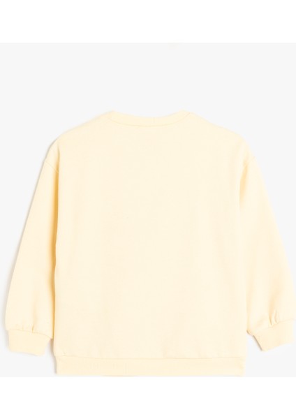 Slogan Baskılı Bisiklet Yaka Uzun Kollu Pamuklu Sweatshirt