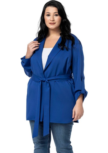 Büyük Beden Katlamalı Kollu Kuşaklı Astarsız Uzun Siyah Ceket fiyatları