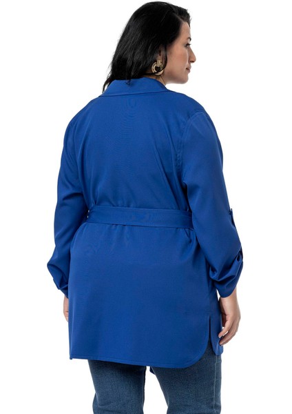 Büyük Beden Katlamalı Kollu Kuşaklı Astarsız Uzun Siyah Ceket modelleri