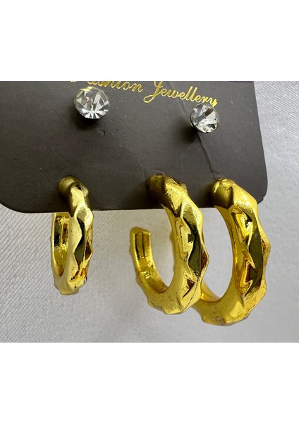 Set Gold Renk Halka ve Taşlı Küpe