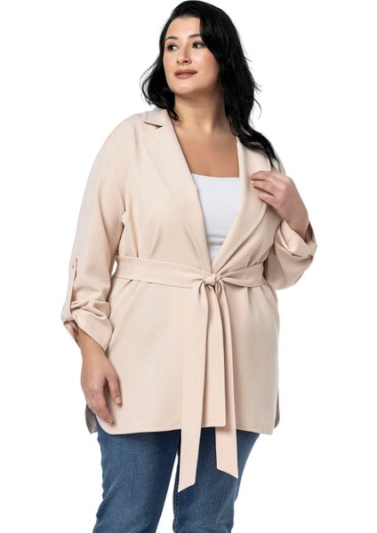 Büyük Beden Katlamalı Kollu Kuşaklı Astarsız Uzun Siyah Ceket fiyatları