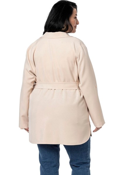 Büyük Beden Katlamalı Kollu Kuşaklı Astarsız Uzun Siyah Ceket modelleri