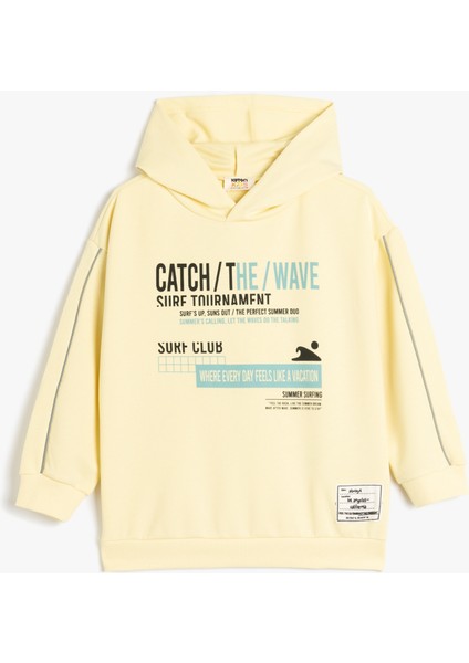 Kapşonlu Uzun Kollu Slogan Baskılı Oversize Sweatshirt