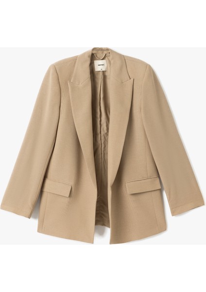 Kapaklı Çift Cepli Kruvaze Viskon Keten Karışımlı Blazer Ceket