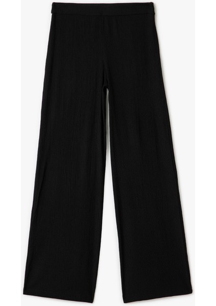 Dokulu Yüksek Bel Bol Paça Pantolon