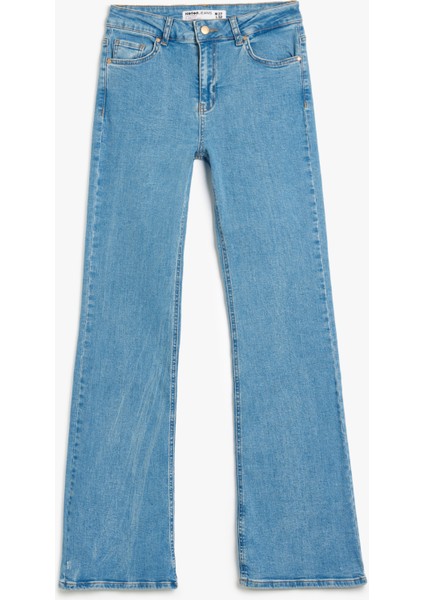 Uzun Ispanyol Paça Düğmeli Dar Kalıp Denim Pantolon - Flare Jeans