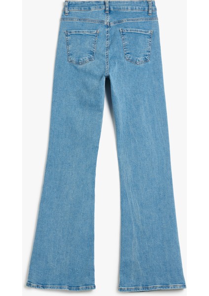 Uzun Ispanyol Paça Düğmeli Dar Kalıp Denim Pantolon - Flare Jeans