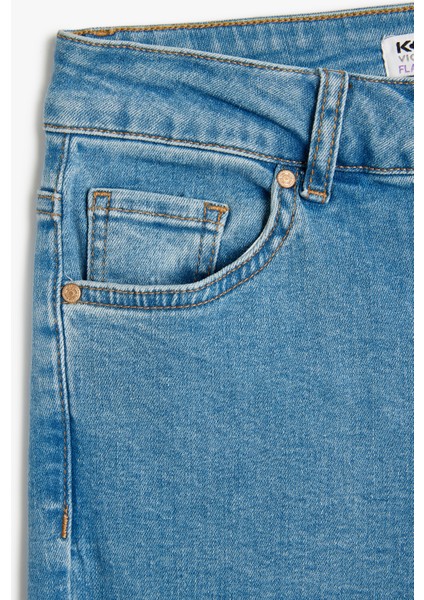 Uzun Ispanyol Paça Düğmeli Dar Kalıp Denim Pantolon - Flare Jeans