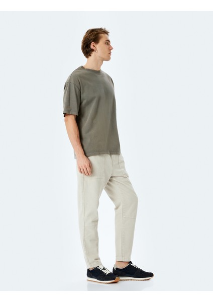 Pamuklu Chino Cepli Dikiş Detaylı Straight Fit Beli Bağcıklı Pantolon
