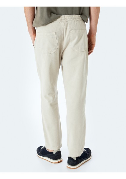 Pamuklu Chino Cepli Dikiş Detaylı Straight Fit Beli Bağcıklı Pantolon fırsatları