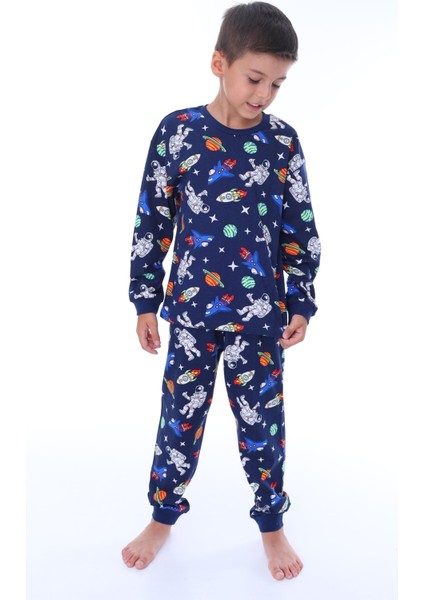 Galaxy ve Astronot Baskılı Pamuk Uzun Kollu Erkek Pijama Takımı (3,4,5,6,7,8 Yaş)
